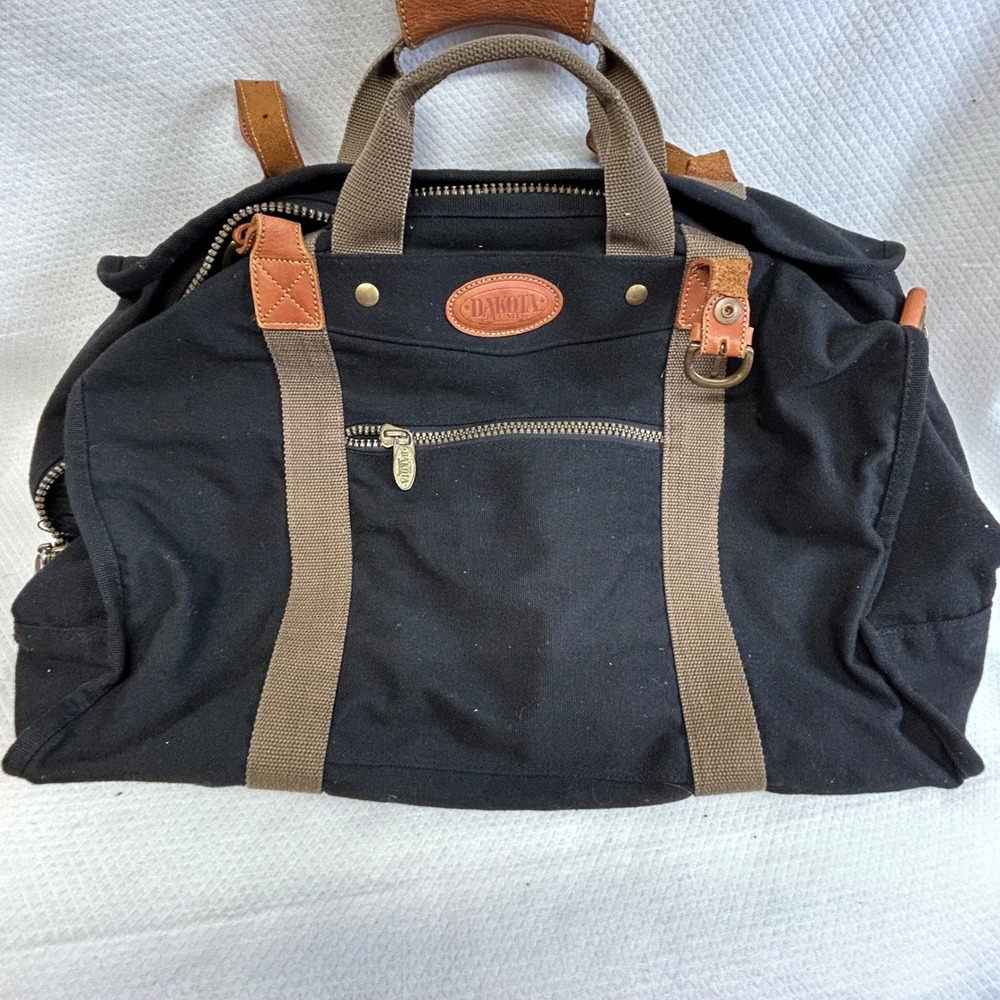 Dakota by Tumi Black Canvas Leather Trim Duffle Bag Travel Weekender Luggage